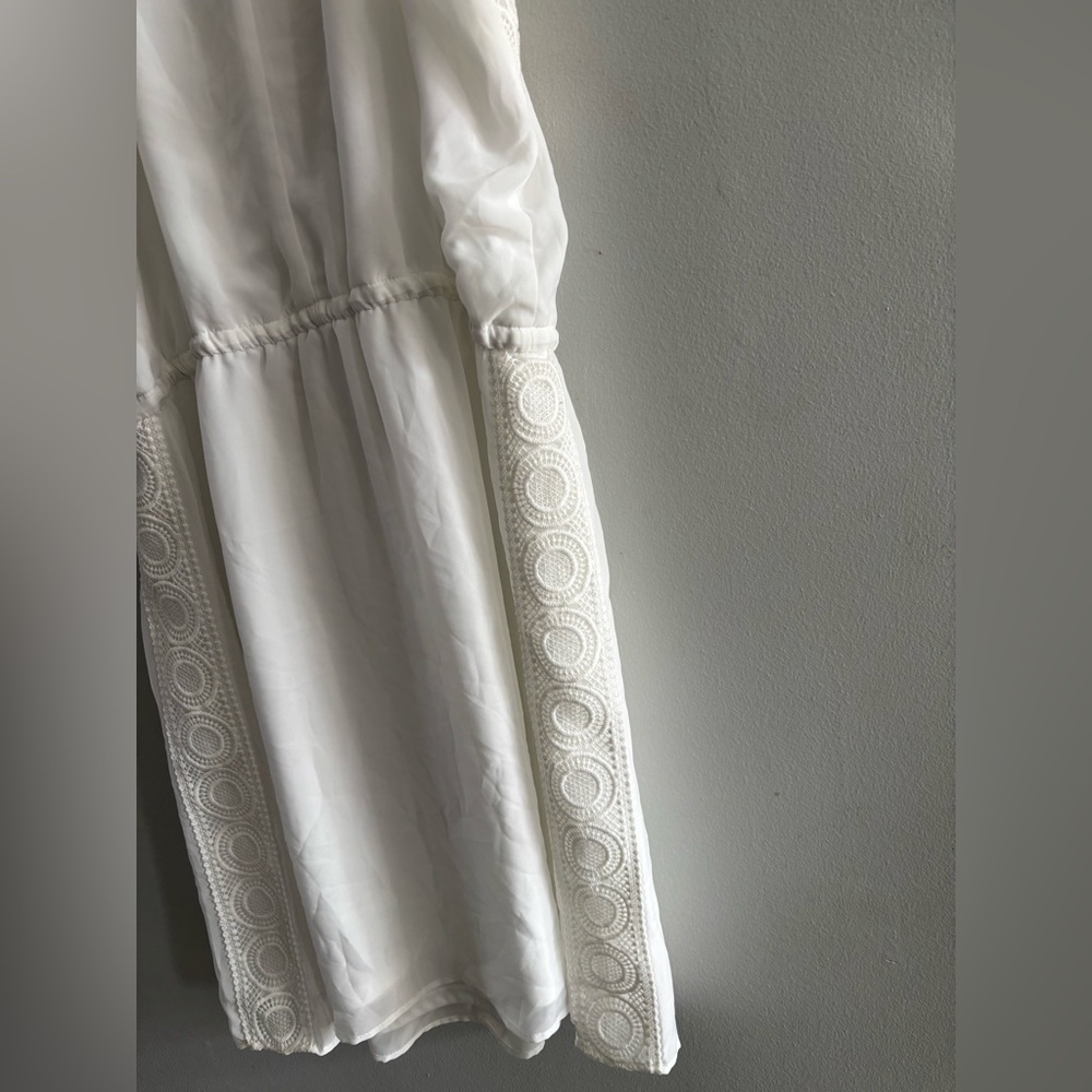 C Elegant White Sleeveless High Neck Open Shoulder Lightweight Dress Sz. XL Lace - Picture 8 of 16